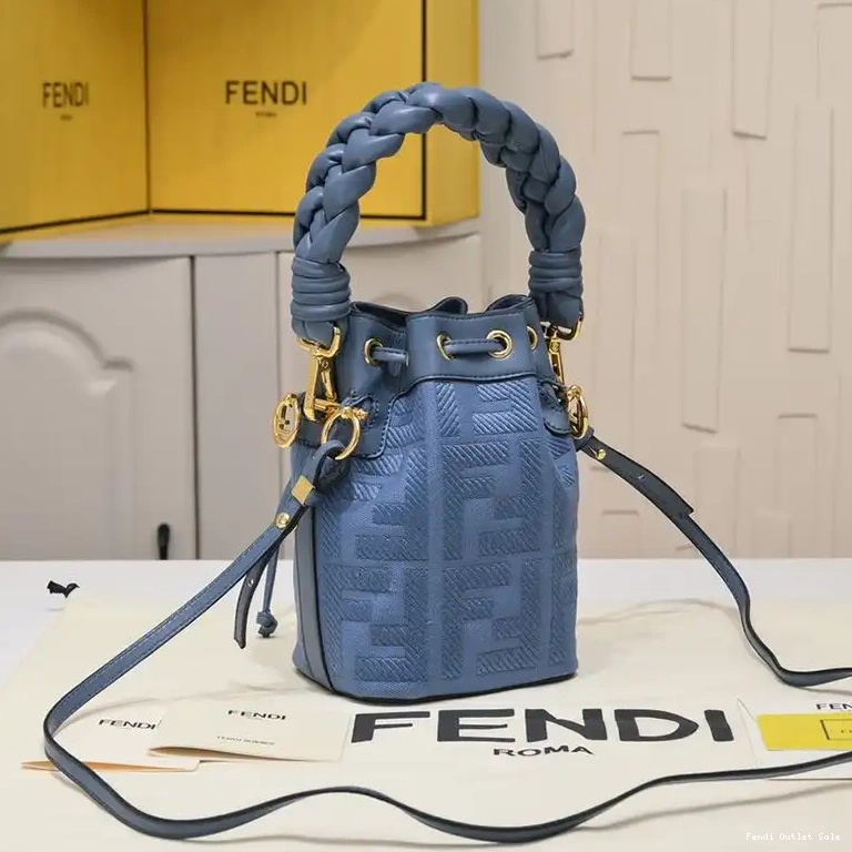 Affordable Fendi Bucket Tresor Motif Canvas Handle Mini Bag Blue In FF Mon Woven with 0603